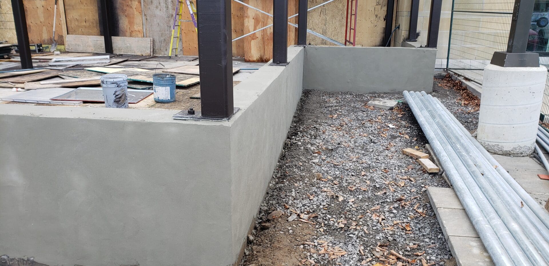 Smooth concrete on the foundation of an under-construction Browns Social House establishment