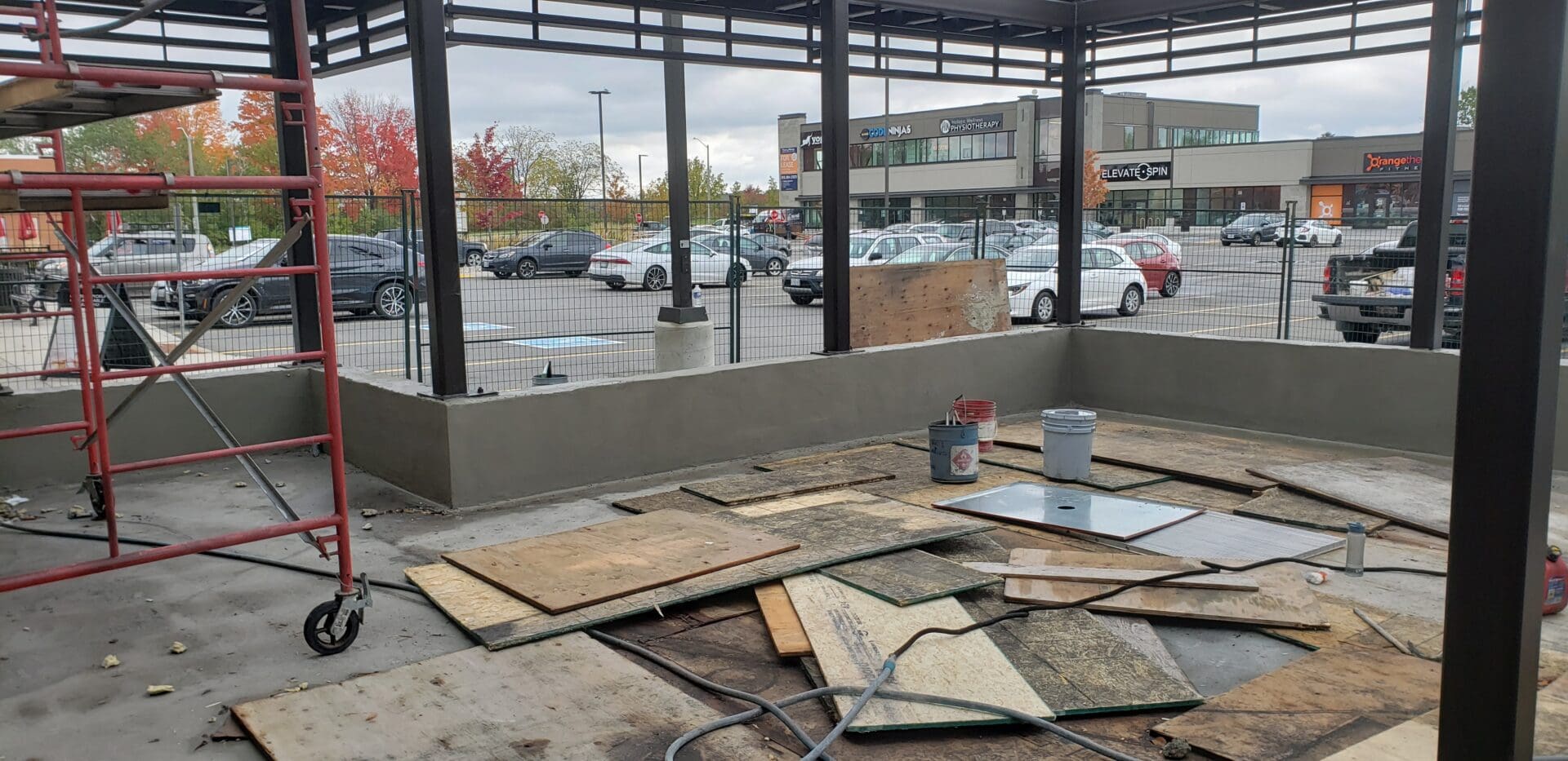 The view of an under-construction Browns Social House establishment from the inside