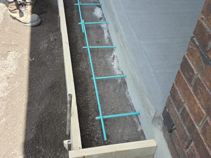 Formwork and rebar set for a new concrete curb