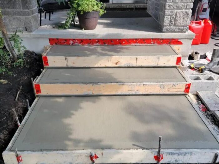 Formed concrete walkway ready for the pour