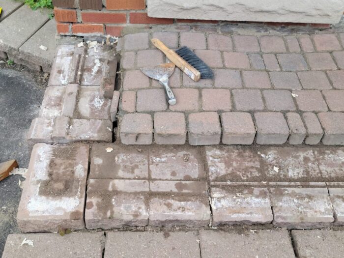 Interlock step lifted and the base opened up for re-levelling