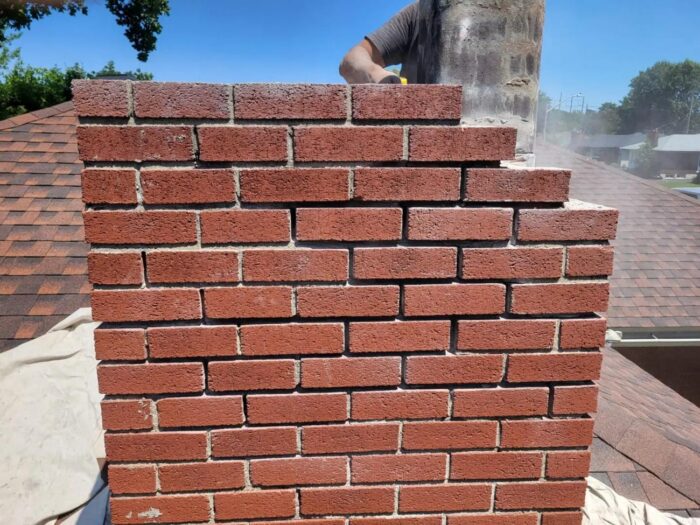 New brickwork on a rebuilt chimney stack