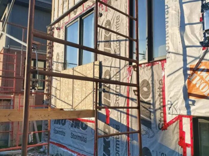 Masonry repair worked from scaffolding