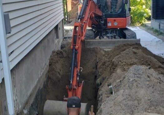 Excavation for exterior foundation waterproofing at an Ottawa property